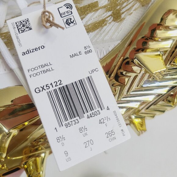 NEW Adidas Adizero Football Cleats GX5122 Size 9 White Metallic Gold #2 main image 5
